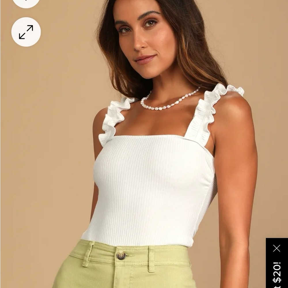 White ruffle strap tank